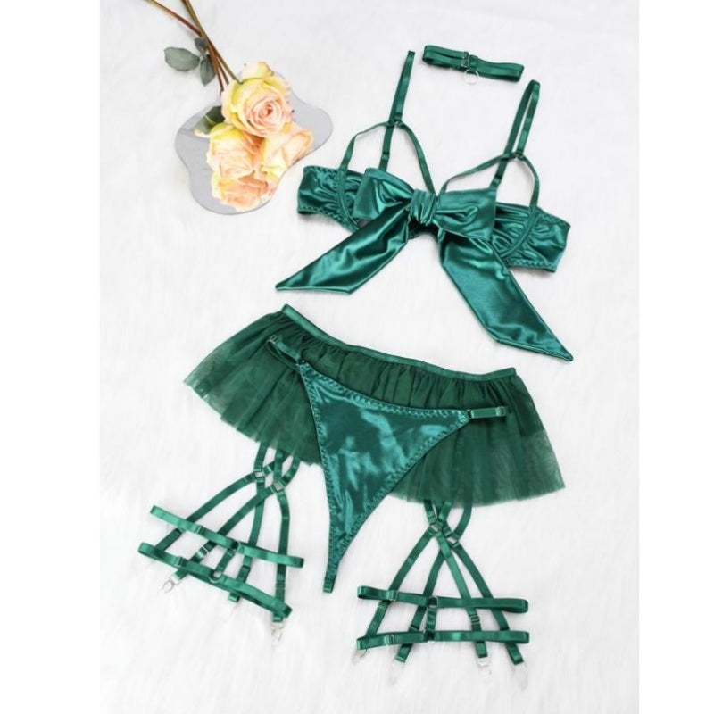 Day Women's Red Silk Bow Sleepwear Set - Glamour Nightwear for New Year, Valentine's Day, Birthday Gifts - Soft, Breathable, Minimalist Design - Comfortable Pajamas for Women Fabric Womenswear Suits Elegance