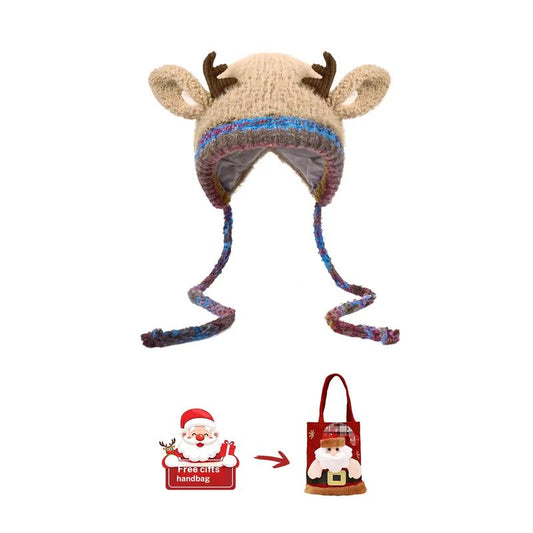 Original design Festive Christmas Antler Hat (It can be used，A hat has multiple uses.)Knitted Ear Protection Windproof Warm Hat Suitable for the family It can be worn by adults , without limiting the circumference of the head，for Thanksgiving & Christmas