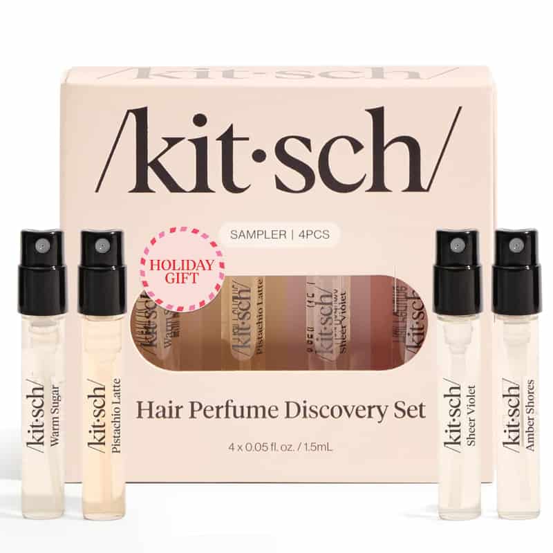 Kitsch Hair Perfume For Women (Discovery Set) - Pistachio Latte, Warm Sugar, Sheer Violet & Amber Waves - Patented Odor-Eliminating Technology, Hair Spray and Body Mist - 4 x 1.5mL