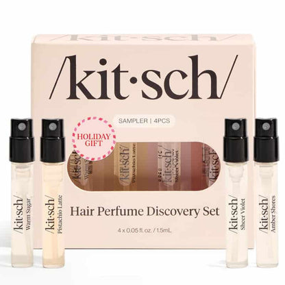 Kitsch Hair Perfume For Women (Discovery Set) - Pistachio Latte, Warm Sugar, Sheer Violet & Amber Waves - Patented Odor-Eliminating Technology, Hair Spray and Body Mist - 4 x 1.5mL