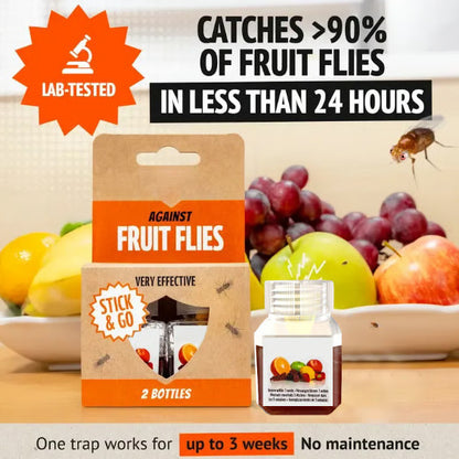 [BUY ONE GET ONE FREE]Fruit Fly Traps - Very Effective Catcher for Kitchen Counters & Trash Bins - Natural Liquid Bait - Safe for Kids & Pets - 2 Bottles - 3 Weeks Protection - Eco-Friendly Design Household Pest Control