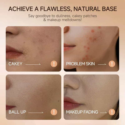 QIANWHITE Luminous Dual-Ended Concealer Foundation Stick – Built-in Brushes, Complimentary Puff, 24H Long-Lasting Waterproof Sweatproof, One-Swipe Even Flawless Base