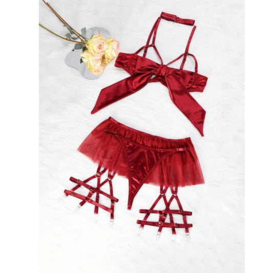 Day Women's Red Silk Bow Sleepwear Set - Glamour Nightwear for New Year, Valentine's Day, Birthday Gifts - Soft, Breathable, Minimalist Design - Comfortable Pajamas for Women Fabric Womenswear Suits Elegance