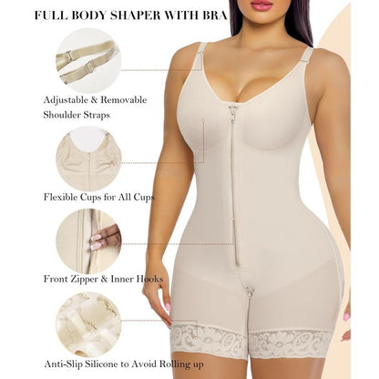 Women’s YIANNA Fajas Colombianas shapewear Tummy Control Butt Lifter Shaper with Zipper Crotch detachable shoulder strap