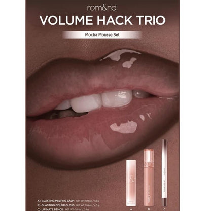 rom&nd LIP VOLUME HACK TRIO (3 Shades, Lip Mate Pencil 0.5g & Melting Balm 3.5g & Color Gloss 4g)