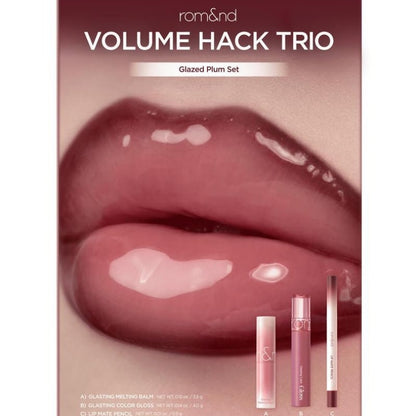 rom&nd LIP VOLUME HACK TRIO (3 Shades, Lip Mate Pencil 0.5g & Melting Balm 3.5g & Color Gloss 4g)