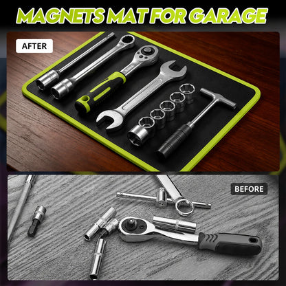 Flexible Magnetic Tool Mat & Tray Holder - Magnetic Tool Tray, Flexible Magnetic Mat, PVC & Non-Slip for Garage Workshop, Auto Repair Tools