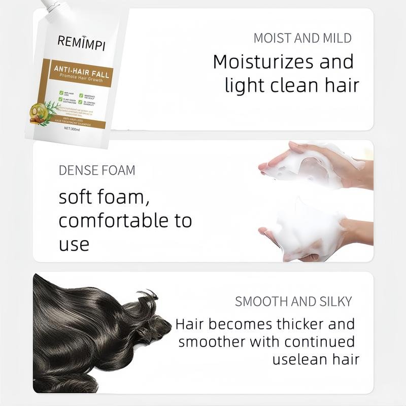 REMIMPI Anti-Hair Fall Hair Loss Treatment Shampoo Oil Control Anti dandruff Haircare Ginseng Ginger Help Hair Growth Jojoba Oat Repair Reduce Hair Loss Scalp Cleanser Conditioner 300ML—XDX