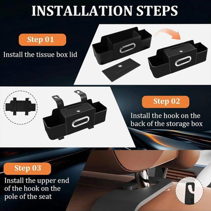 Multifunctional Car Seat Back Storage Box with Tissue Holder 2 Cup Holders & Bags Hooks Non-Woven Car Organizer for Tidy Back Seat