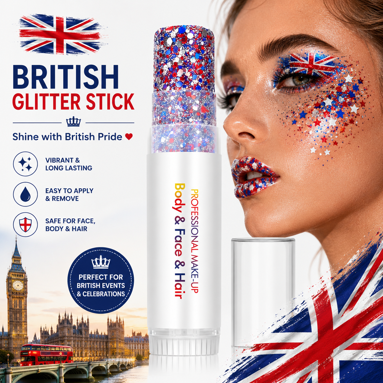 3-in-1 Patriotic Glow😍✨Red, White & Blue Glitter Body Stick