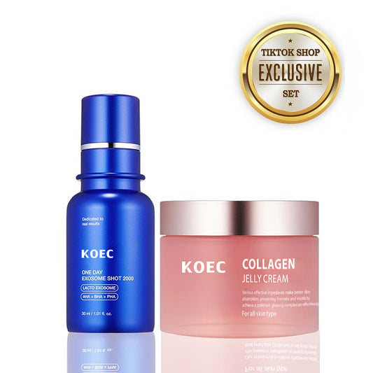 [Exclusive SET] Korean Home Aesthetic Duo l Experience Glass Glow Effect with Zero Exosome Spicule Serum + Collagen Niacinamide Jelly Cream Combination