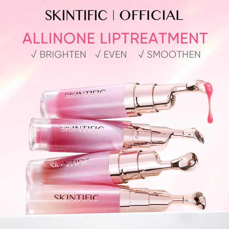 SKINTIFIC Hydrating Brightening Lip Serum with Hyaluronic Acid & Peptide for Radiant Lips Gentle Glossy Korean Beauty Makeup Balm Shea Smooth Moisture with Cooling Metal Roller Applicator