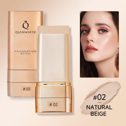 QIANWHITE Luminous Dual-Ended Concealer Foundation Stick – Built-in Brushes, Complimentary Puff, 24H Long-Lasting Waterproof Sweatproof, One-Swipe Even Flawless Base