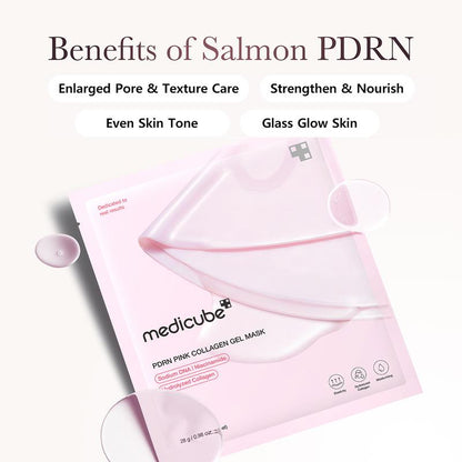 PDRN Pink Collagen Gel Mask (4 sheets) | Salmon DNA, Color Changing, Pink Glow, Collagen, Facial Mask, Korean Skincare