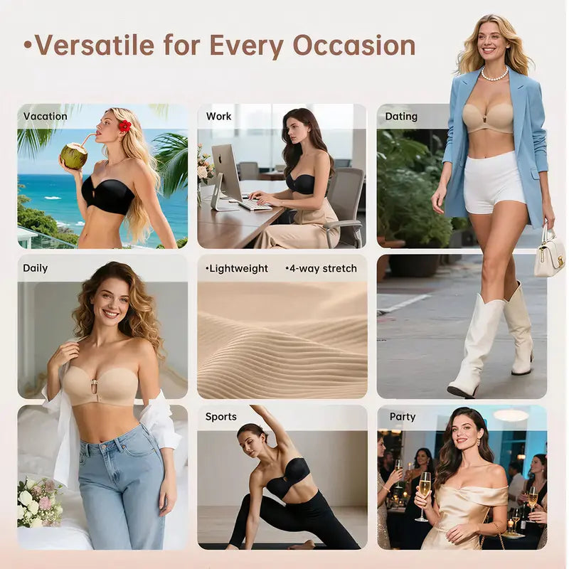 Womens Strapless Front Closure Bra Push Up Lift Bra Padded Add Cup Non Slip Anti-Slip Grip Wireless Supportive Seamless Comfortable Tube Jelly Bra A B C Cup#TikTokShopDealsforYouDays
