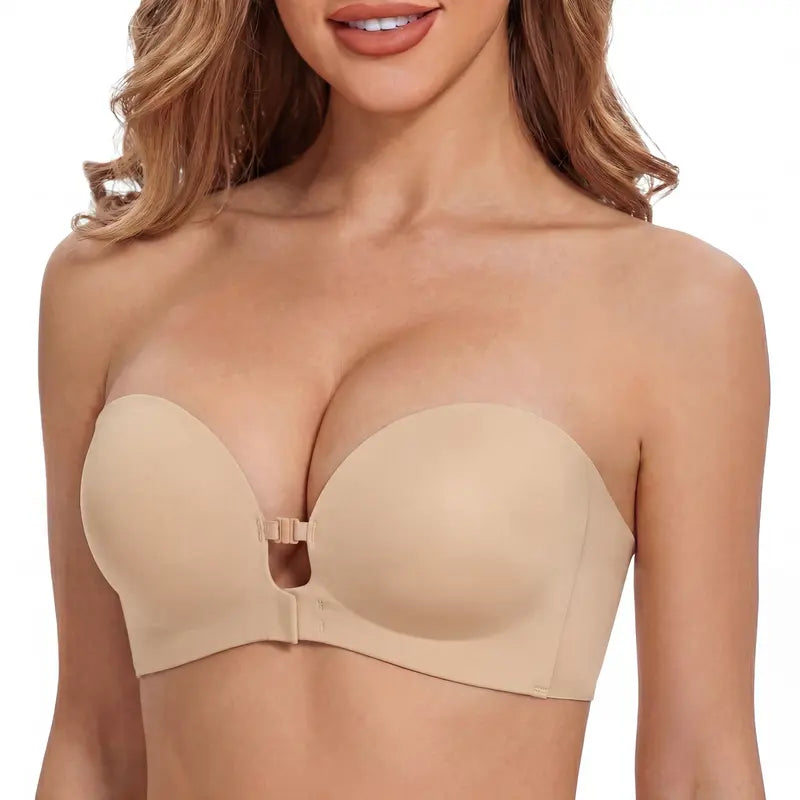 Womens Strapless Front Closure Bra Push Up Lift Bra Padded Add Cup Non Slip Anti-Slip Grip Wireless Supportive Seamless Comfortable Tube Jelly Bra A B C Cup#TikTokShopDealsforYouDays