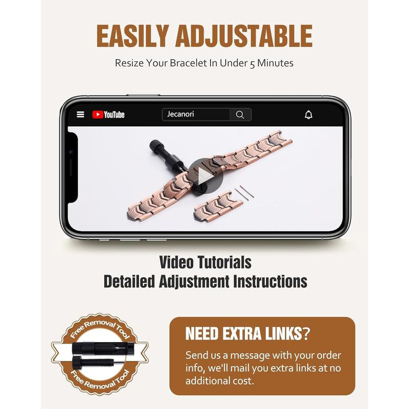 Jecanori Copper Bracelet for Men - Premium Fold-Over Clasp Outdoorfun