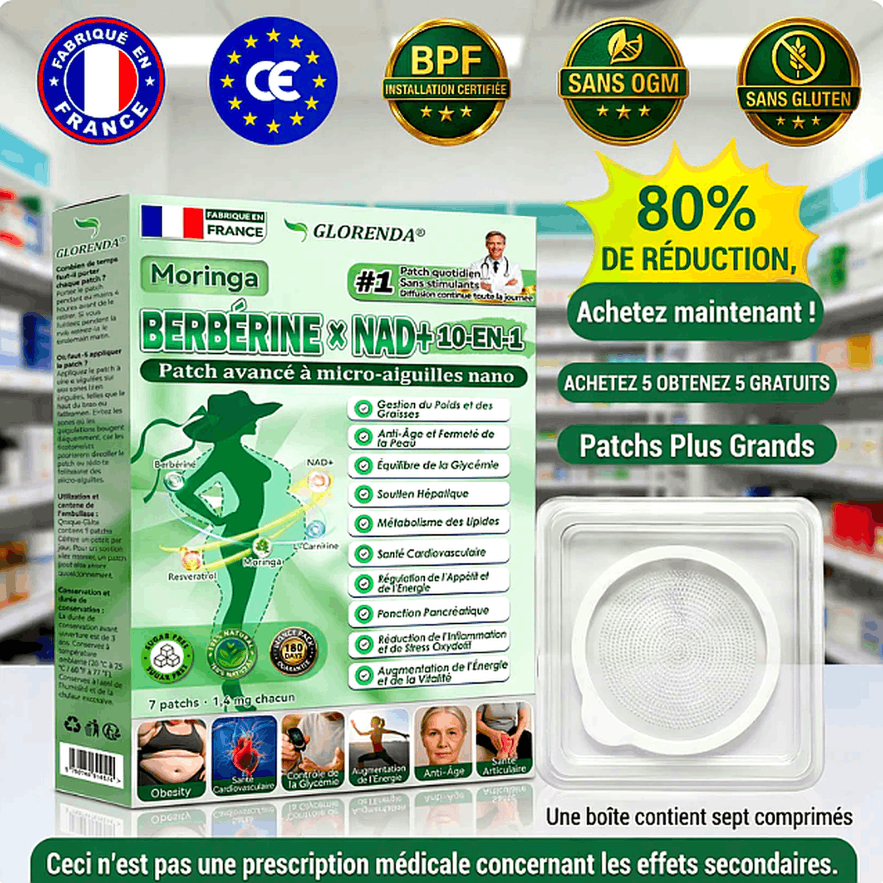 Patch Microneedle Avancé Amelovi® Moringa- Berberine- NAD+ 10 en 1 Nano 🇫🇷