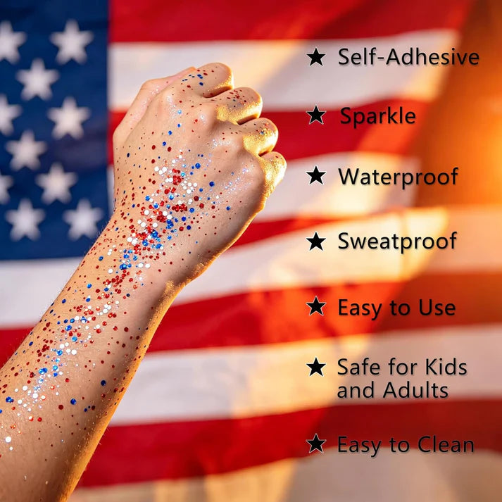 3-in-1 Patriotic Glow😍✨Red, White & Blue Glitter Body Stick