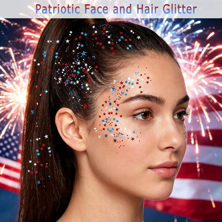 3-in-1 Patriotic Glow😍✨Red, White & Blue Glitter Body Stick