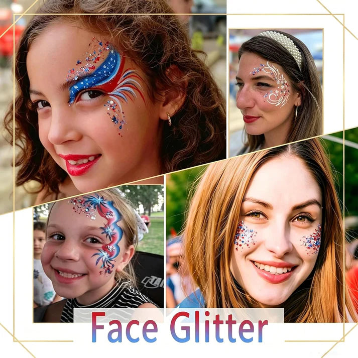 3-in-1 Patriotic Glow😍✨Red, White & Blue Glitter Body Stick